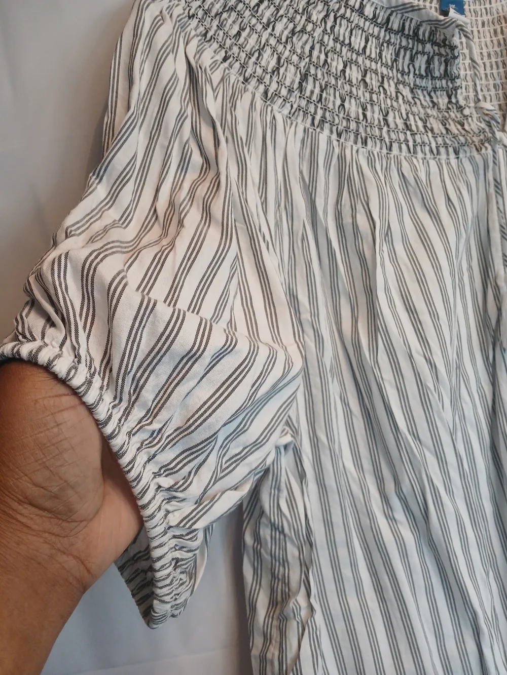 Old Navy White & Black Striped Smocked Embroidered Puff Sleeve Poet Top 3X NWOT